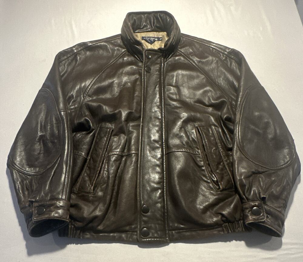 Vintage 90s Nautica Leather Bomber Jacket Mens 42 Brown Aviator Soft Shell